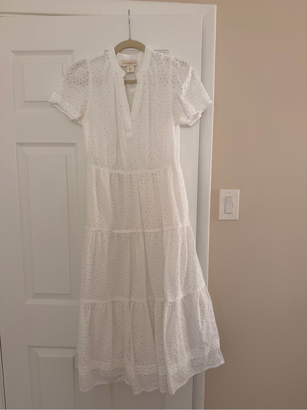 Crate&Barrel White Eyelet Tiered Maxi Dress